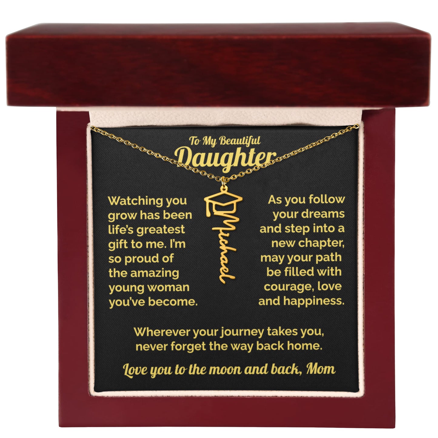 Graduation Gift for Daughter from Mom- Personalized Name Necklace 18K Gold Finish