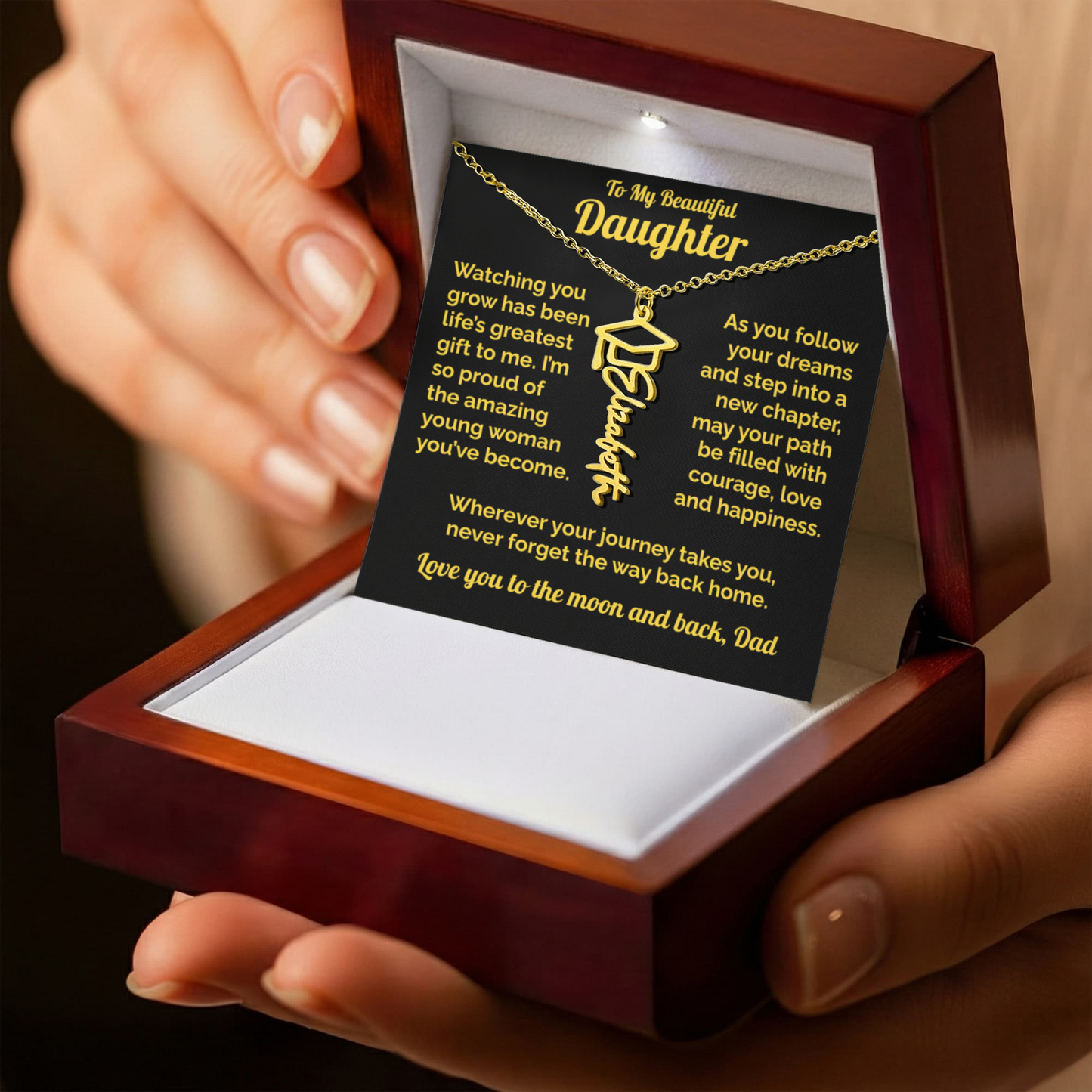 Graduation Gift for Daughter from Dad Personalized Name Necklace 18K gold finish