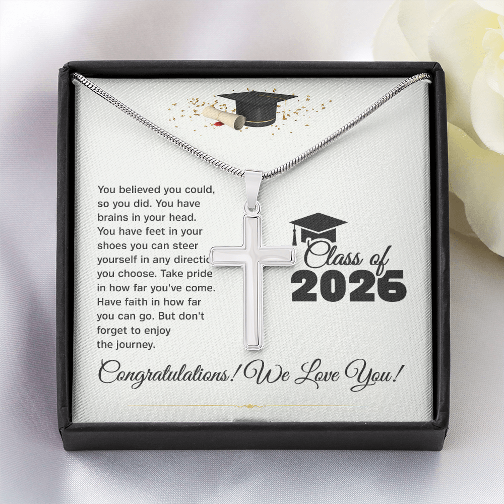 Personalized Graduation Cross Necklace- engrave name-year or message on the back