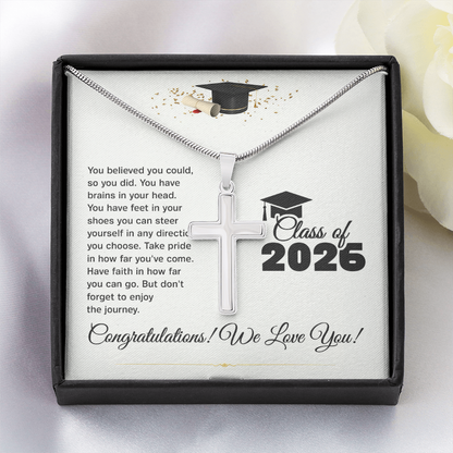 Personalized Graduation Cross Necklace- engrave name-year or message on the back