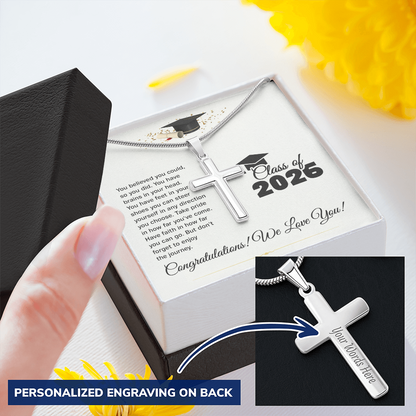 Personalized Graduation Cross Necklace- engrave name-year or message on the back