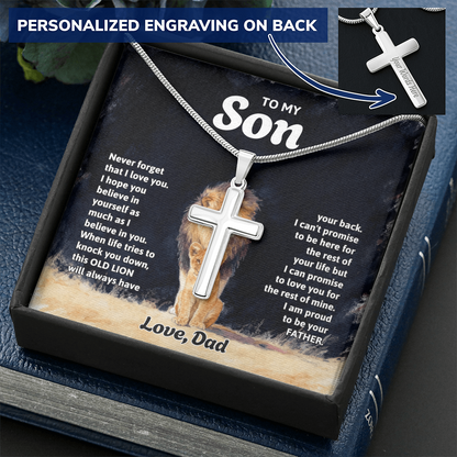 Gift for Son from Dad - Personalized  Engraved Cross Necklace