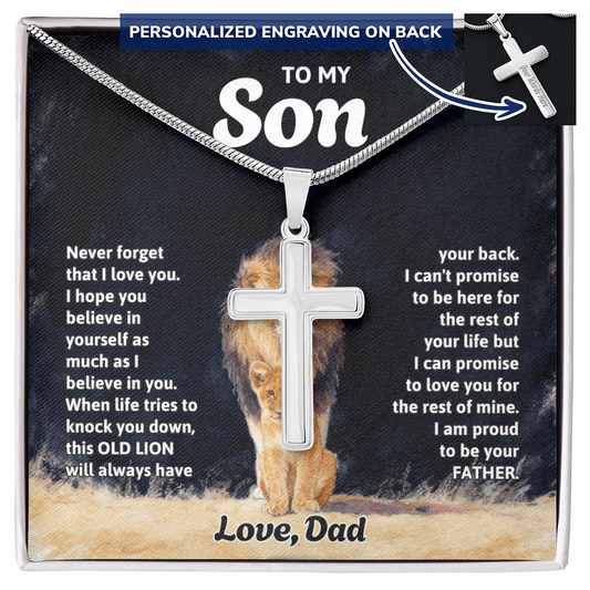 Gift for Son from Dad - Personalized  Engraved Cross Necklace