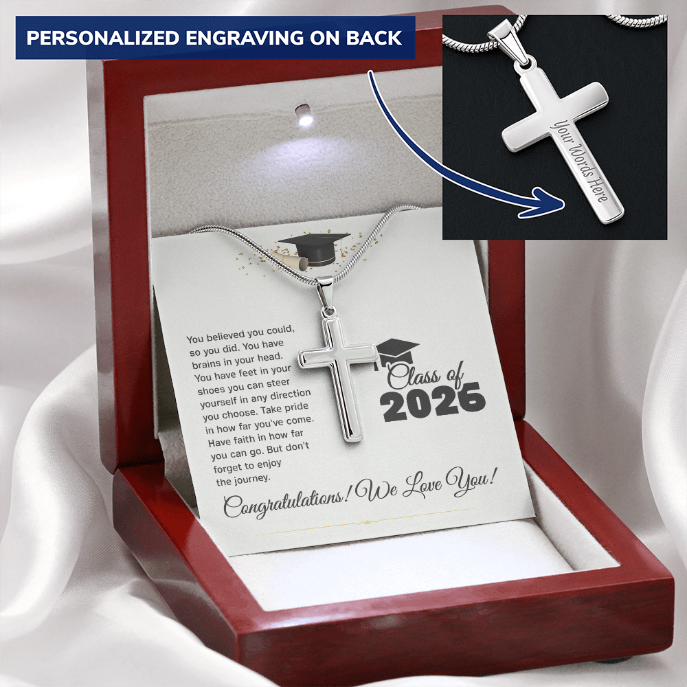 Personalized Graduation Cross Necklace- engrave name-year or message on the back