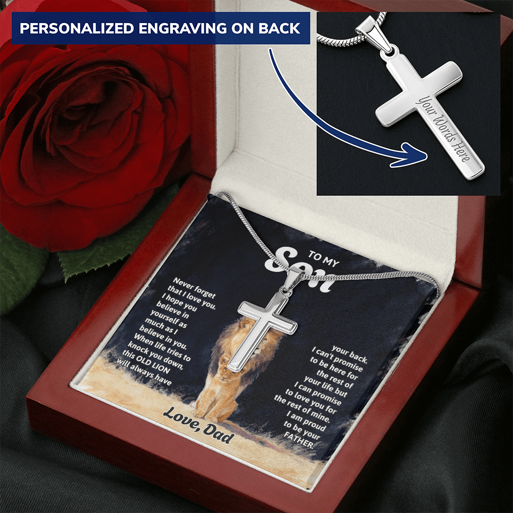 Gift for Son from Dad - Personalized  Engraved Cross Necklace