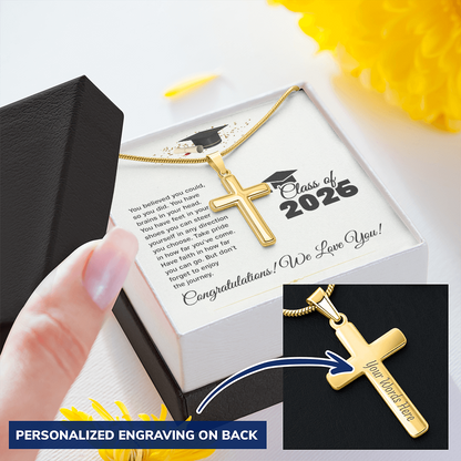 Personalized Graduation Cross Necklace- engrave name-year or message on the back