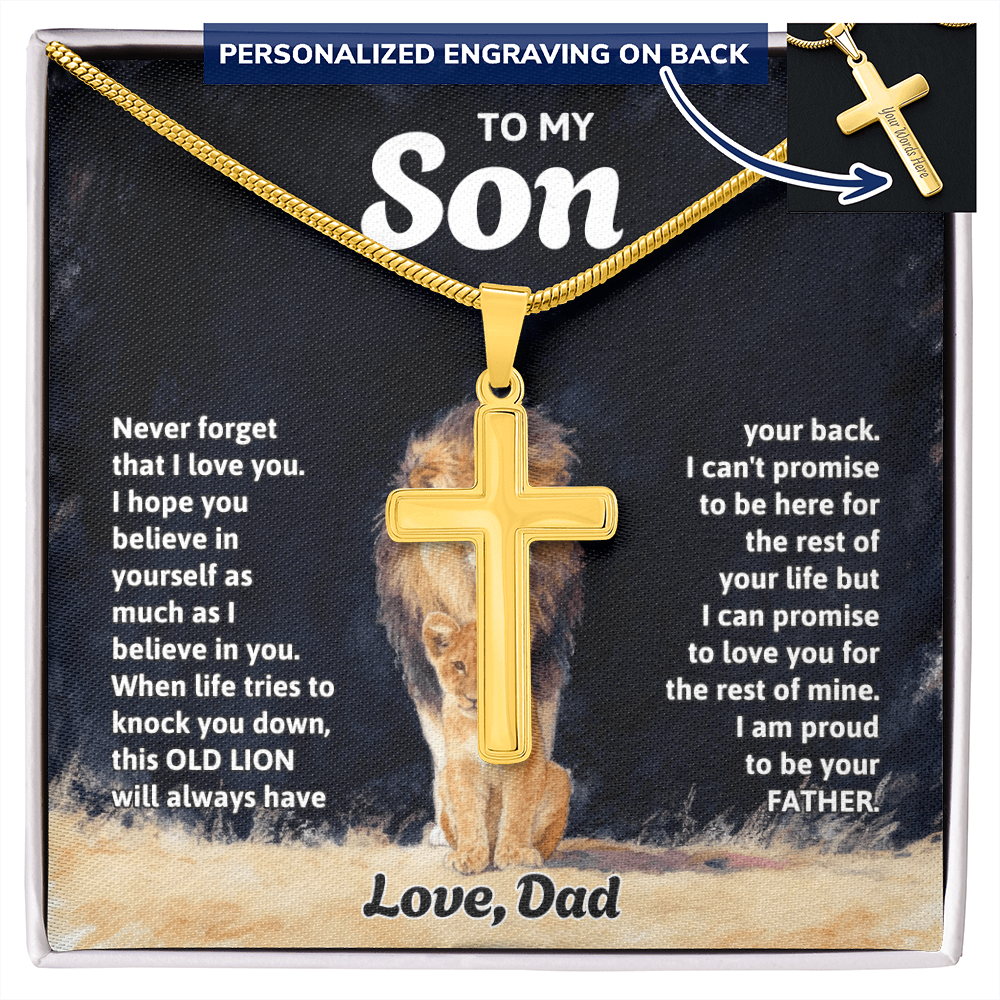 Gift for Son from Dad - Personalized  Engraved Cross Necklace