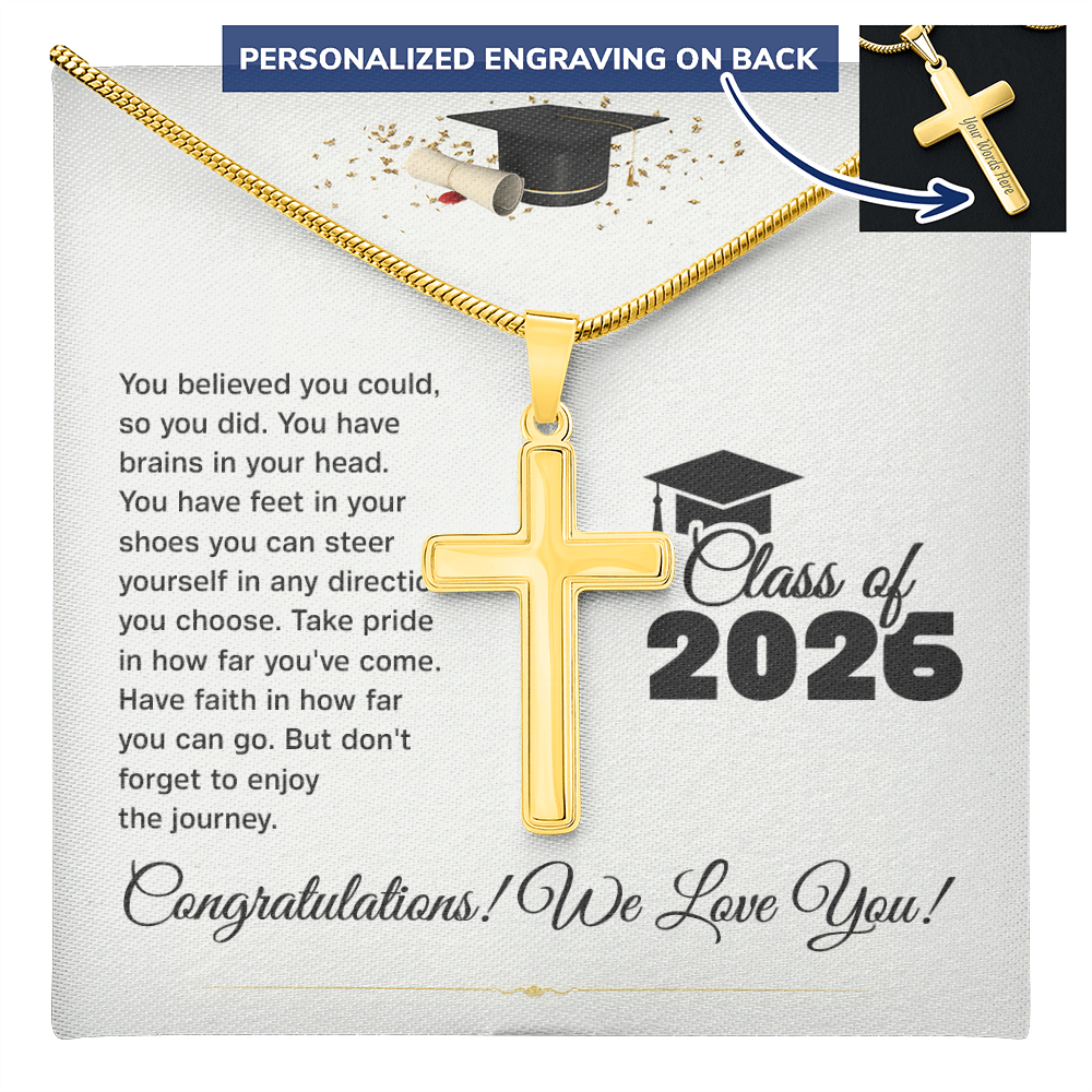 Personalized Graduation Cross Necklace- engrave name-year or message on the back