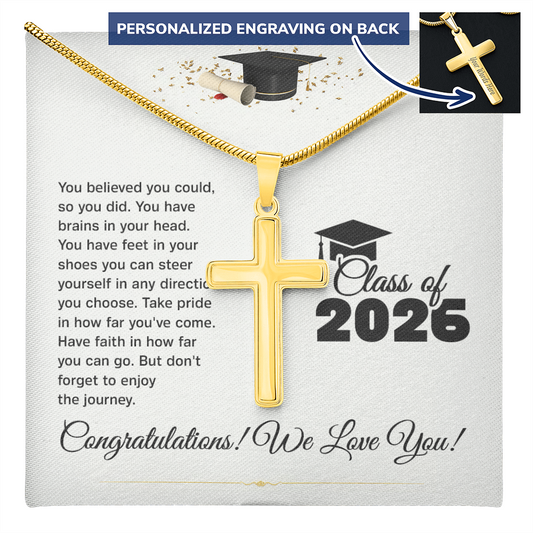 Personalized Graduation Cross Necklace- engrave name-year or message on the back