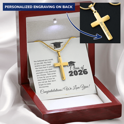 Personalized Graduation Cross Necklace- engrave name-year or message on the back