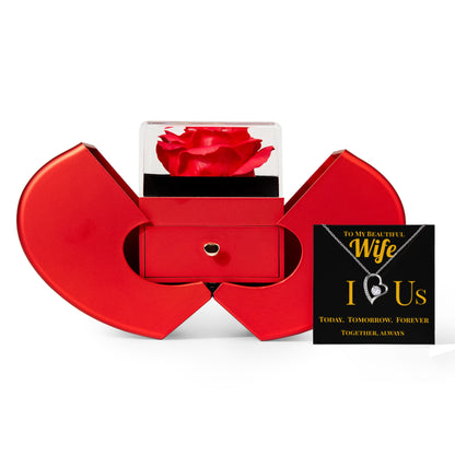 To My Beautiful Wife -Heart & Rose Gift Box- Valentines - I Love Us Message Card