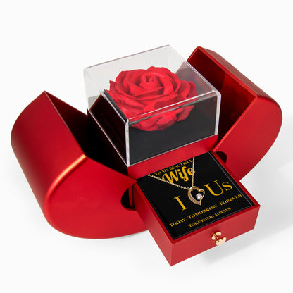 To My Beautiful Wife -Heart & Rose Gift Box- Valentines - I Love Us Message Card