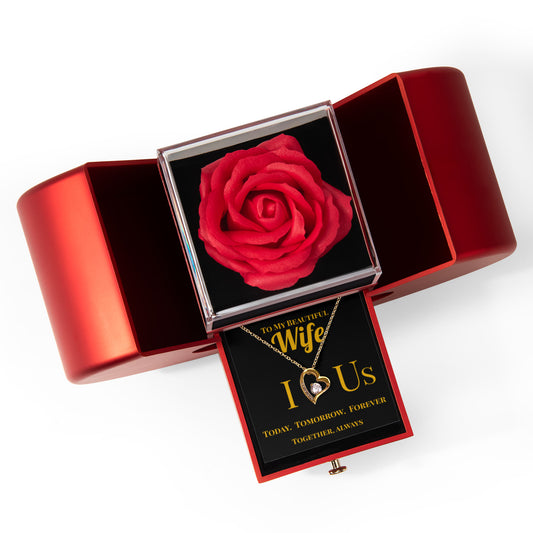 To My Beautiful Wife -Heart & Rose Gift Box- Valentines - I Love Us Message Card