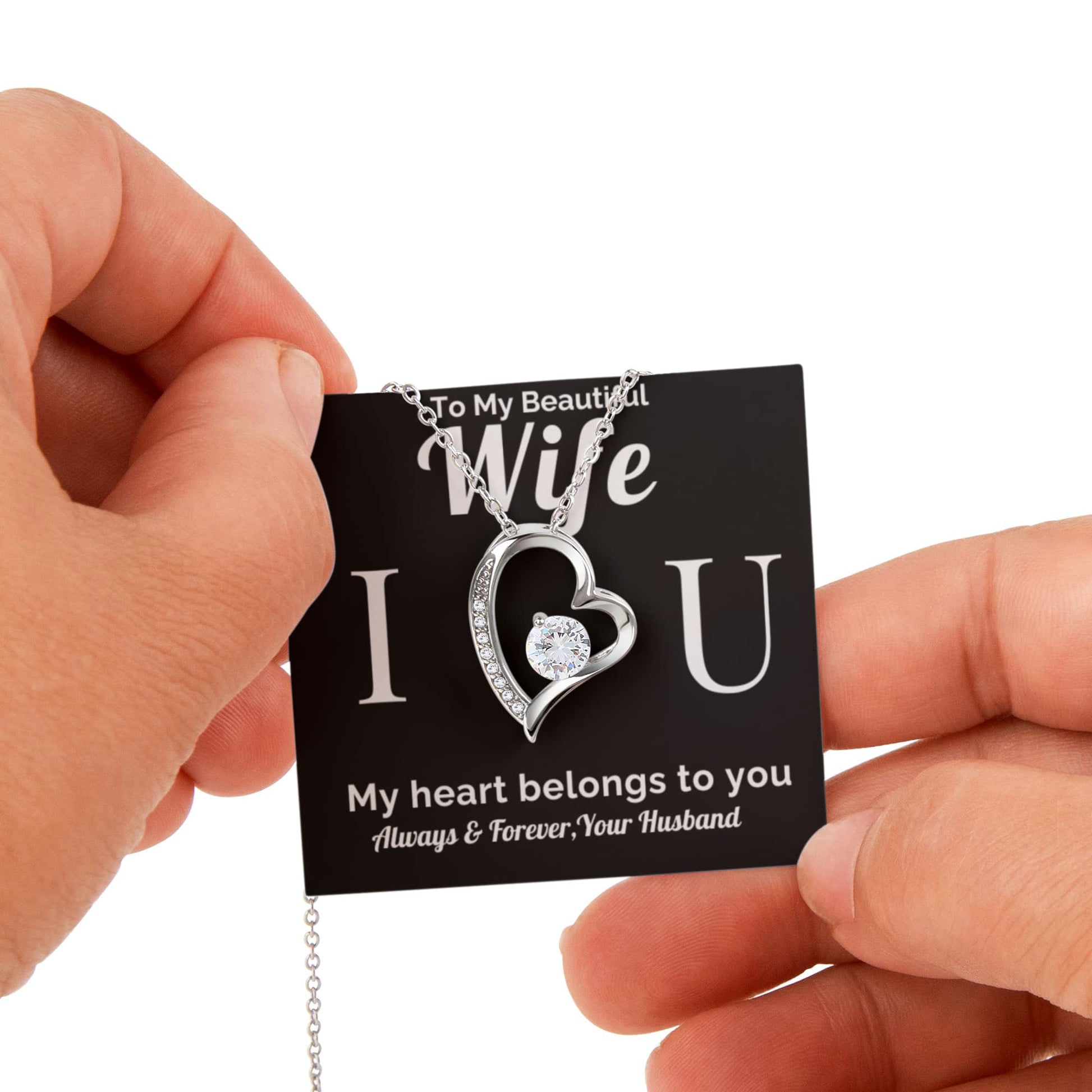 Wife love heart necklace silver rose box I love you