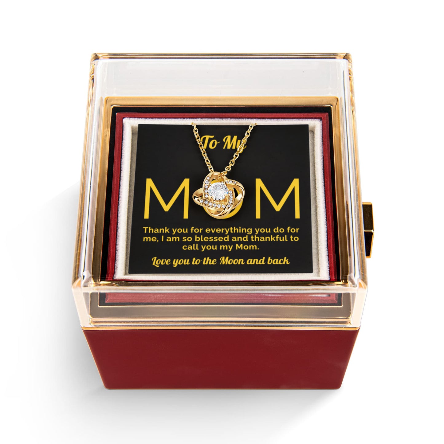 Mom Necklace Gift- Rotating Rose Box