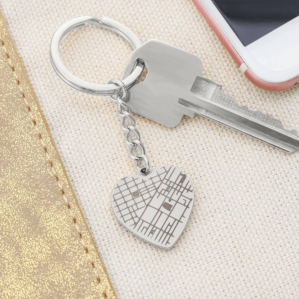 Personalised Map & Message Engraved Heart Key Chain