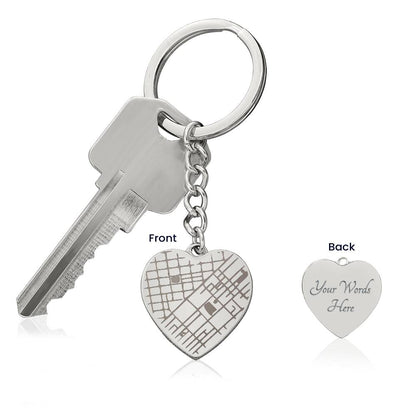 Personalised Map & Message Engraved Heart Key Chain