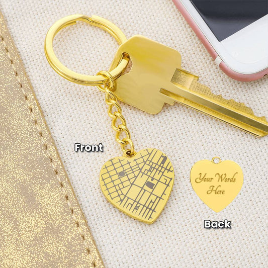 Personalised Map & Message Engraved Heart Key Chain