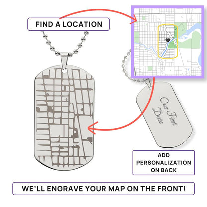 Dog Tag Personalised Map & Engraved Message Necklace- Our Special Place Map