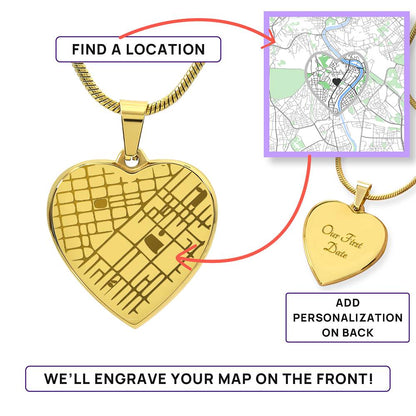 Heart Shaped Pendant Personalized with Engraved Special Location Map and Message